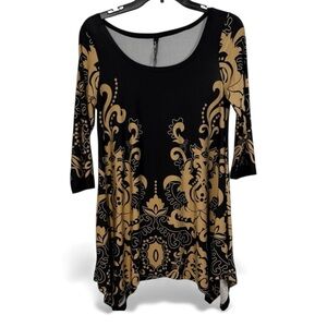 White Mark Top Black & Tan A-Line Tunic 3/4 Sleeve in Size M ‎ NWT